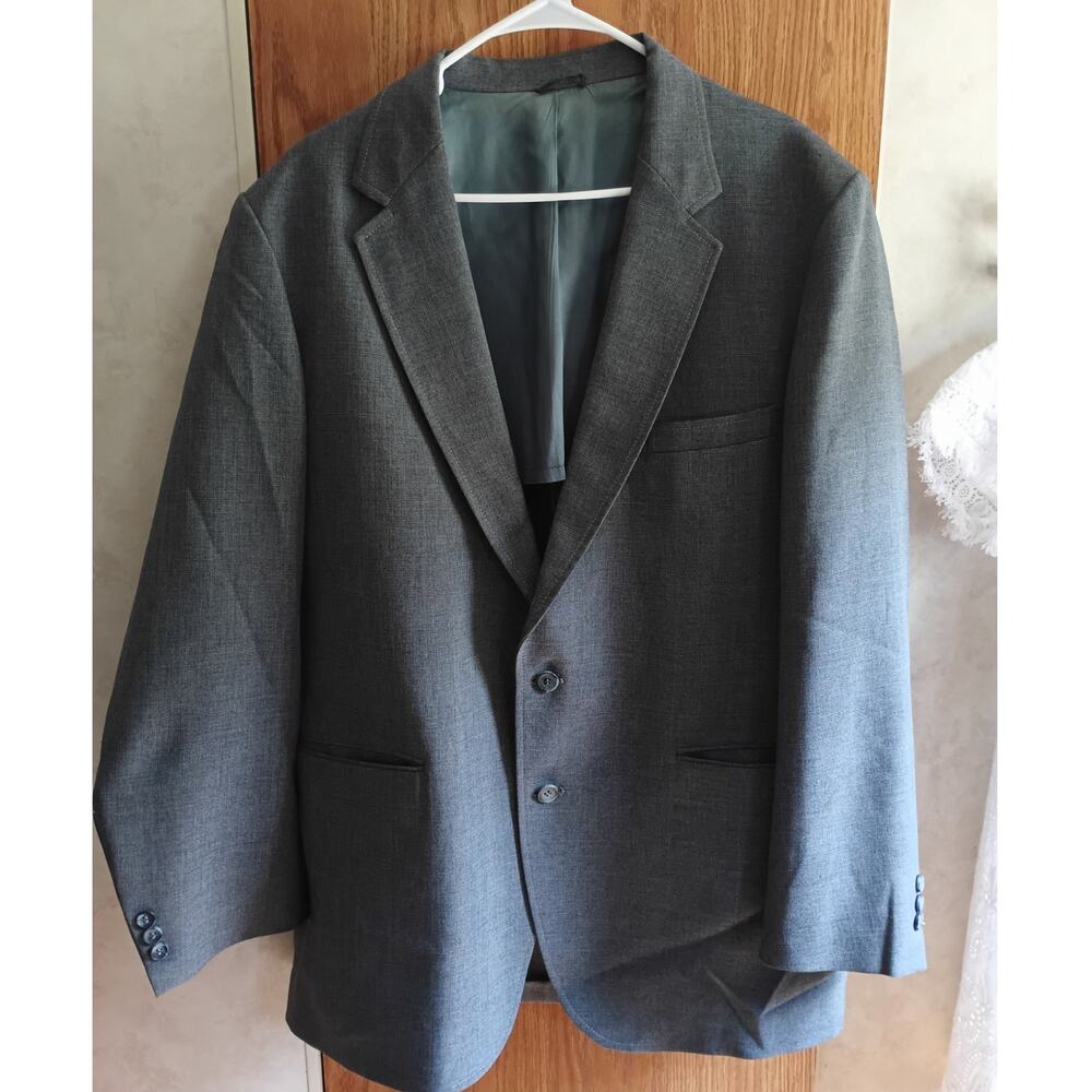 Vintage 70s Mens Blazer Gray Grey Tailored Jacket Retro Formal Wide Fit 46 Long